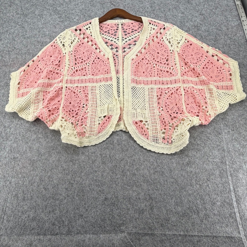 POL Crochet Knit Cardigan Shrug Pink Cream Lace Open Front Bolero SMC248 OS